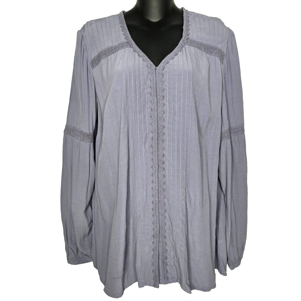 2 LOGO Lori Goldstein Blouse Top Lot Womens Medium Black Lavender Button Pleated - Picture 10 of 15